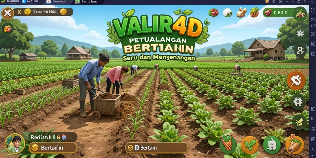 Tampilan antarmuka game bertani VALIR4D yang menarik.