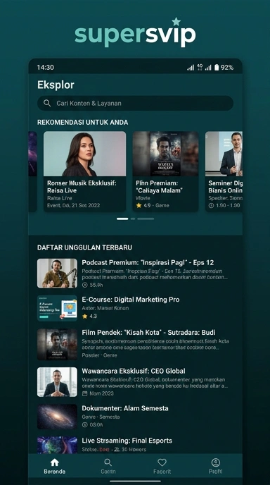 Tampilan katalog aplikasi supersvip