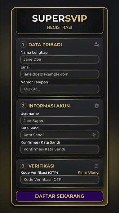 Tampilan halaman daftar supersvip